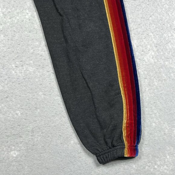 Aviator Nation Sweatpants Joggers 5 Stripe Rainbow Velvet Logo Women’s Small - Picture 4 of 13
